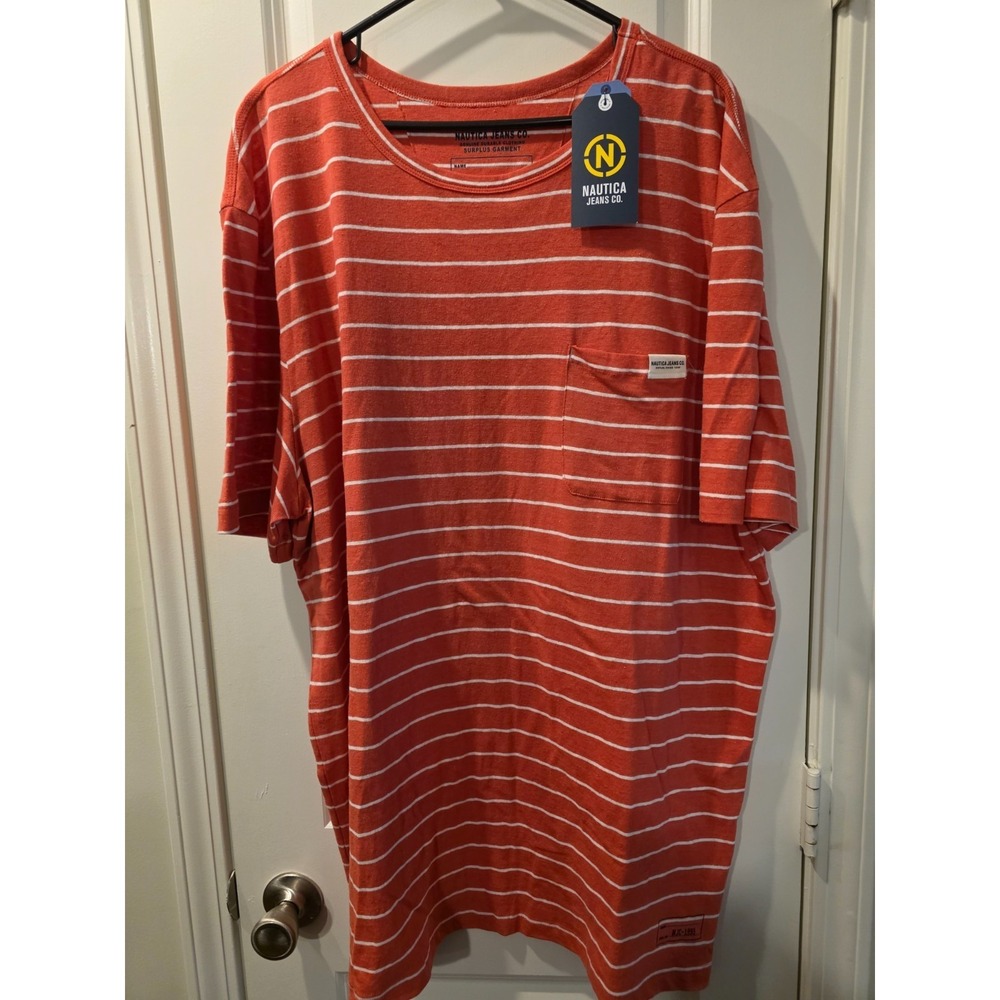 Nautica  Men's‎ Orange/White Striped Shirt SZ  XXL NWT